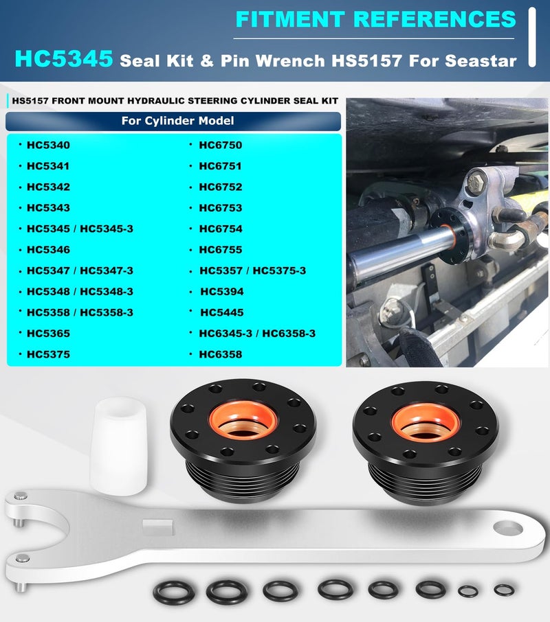 Camoo Steering Support Bracket Puller for Seastar/Uflex, and HC5345 Seal Kit for Seastar Front Mount Hydraulic Steering Cylinder Seal & Pin Wrench HS5157 Kit HC5340, HC5342, HC5343 - Image 4